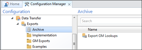 The Implementation options in the Data Transfer | Exports component