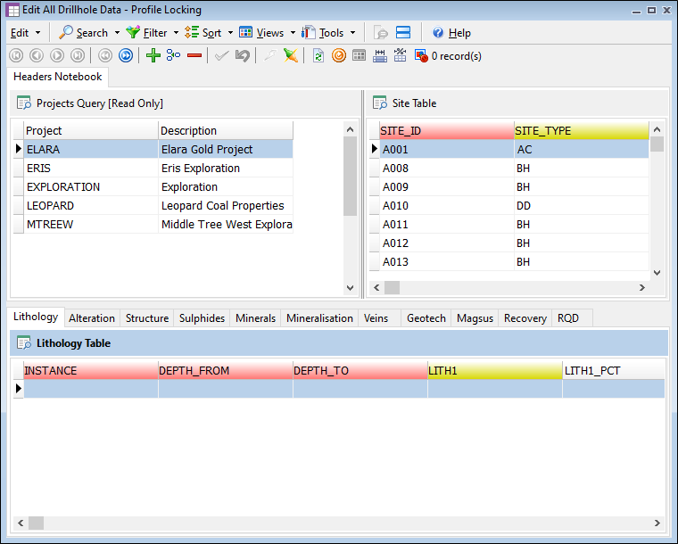 The Edit All Drillhole Data View