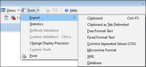 The Tools | Export Menu