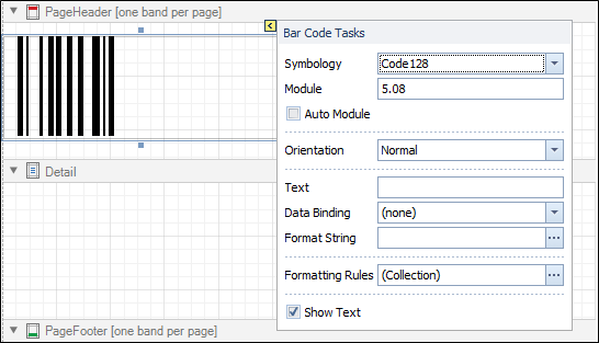 The Bar Code Tasks smart tag menu