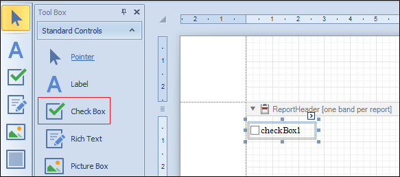 The Check Box button in the Reports toolbar