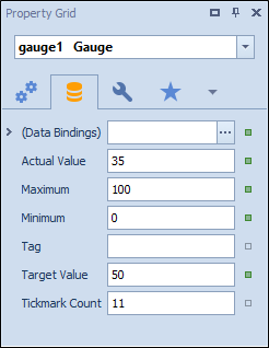 The Data tab of the Property Grid for the Gauge