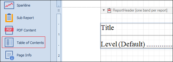 The Table of Contents button with a TOC added to the report