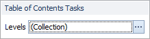 The Table of Contents Tasks menu opened from the smart tag