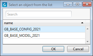 The selection form for the Database parameter