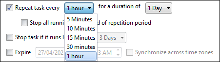 The Repeat task every options