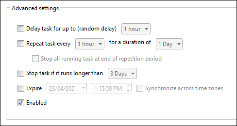 The Advanced Settings on the Trigger tab of the Job Scheduler