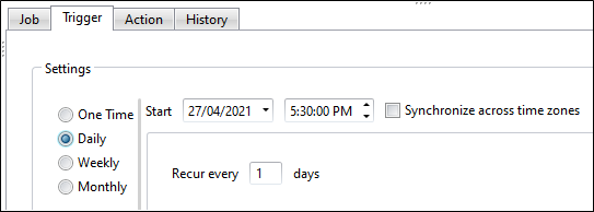 The Trigger tab with the Daily option selected