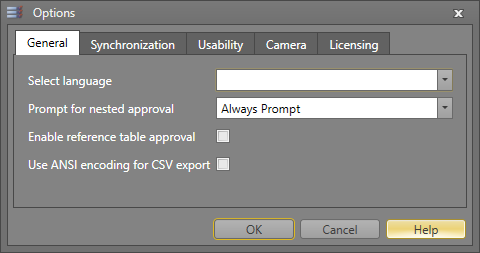 The General tab of the Options form