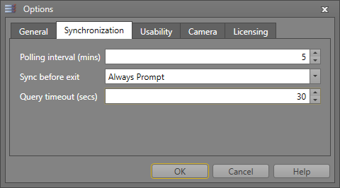 The Synchronization tab of the Options form