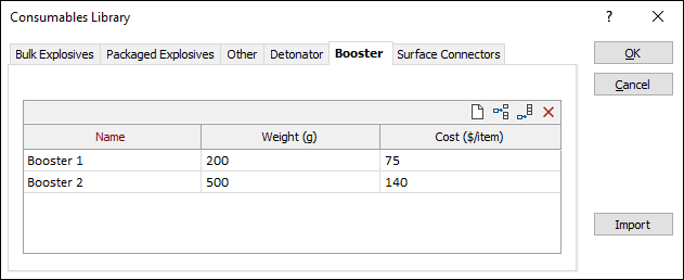 The Booster tab of the Consumables Library form