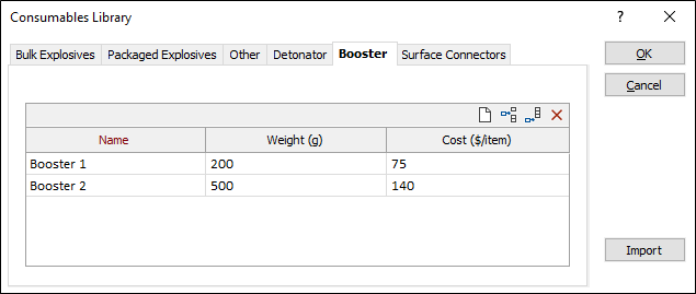 The Booster tab of the Consumables Library form