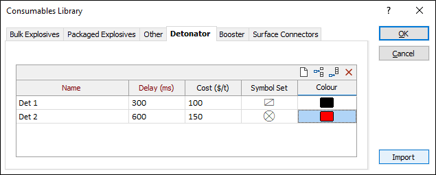 The Detonator tab of the Consumables Library form