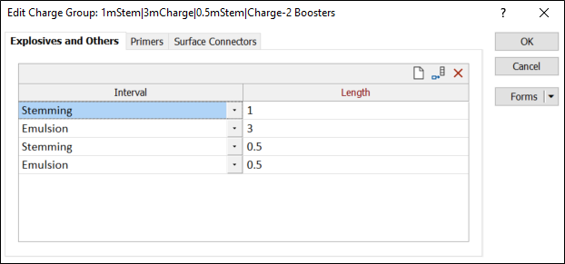 The Explosives and Others tab of the Edit Charge Group form