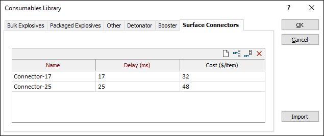 The Surface Delay tab of the Consumables Library form