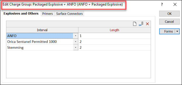 The Edit Charge Groups form with the Header highlighted